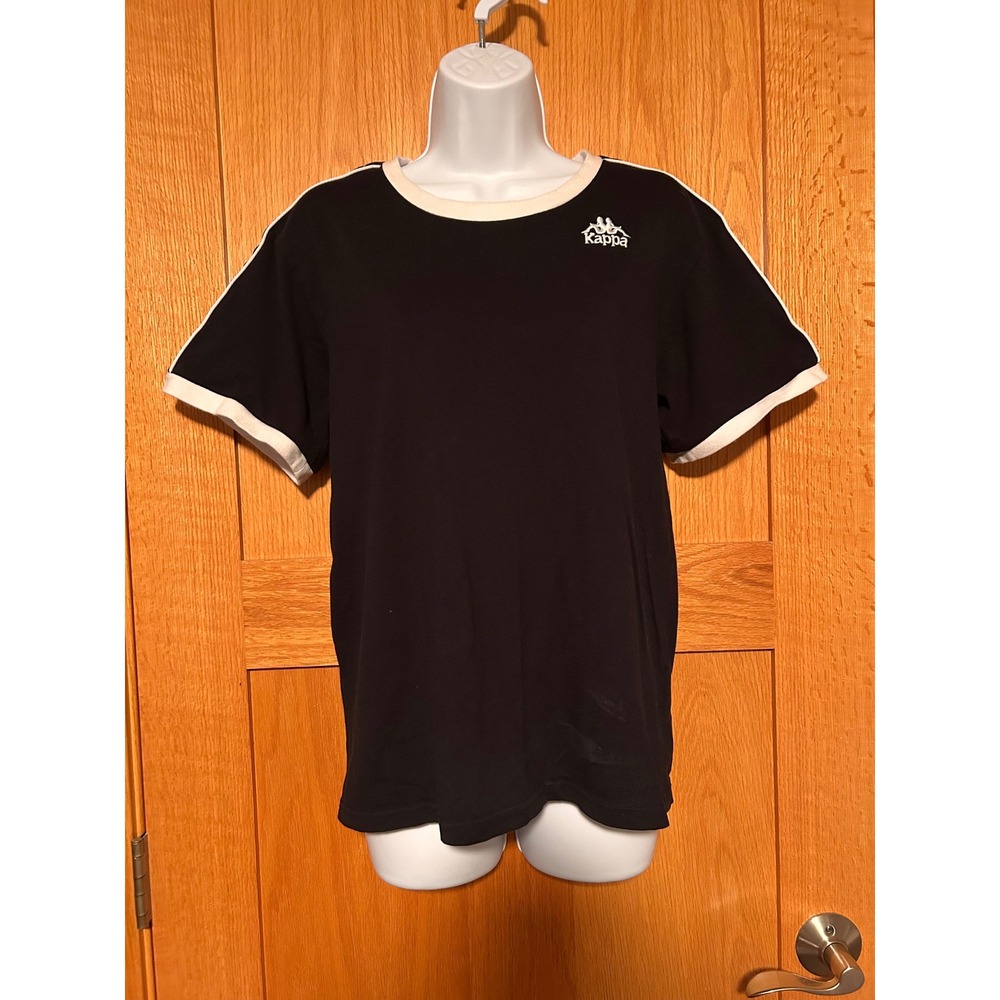 Kappa Mens Ringer T-Shirt Black White Logo Tape Sleeve Sz Medium Sportswear Tee